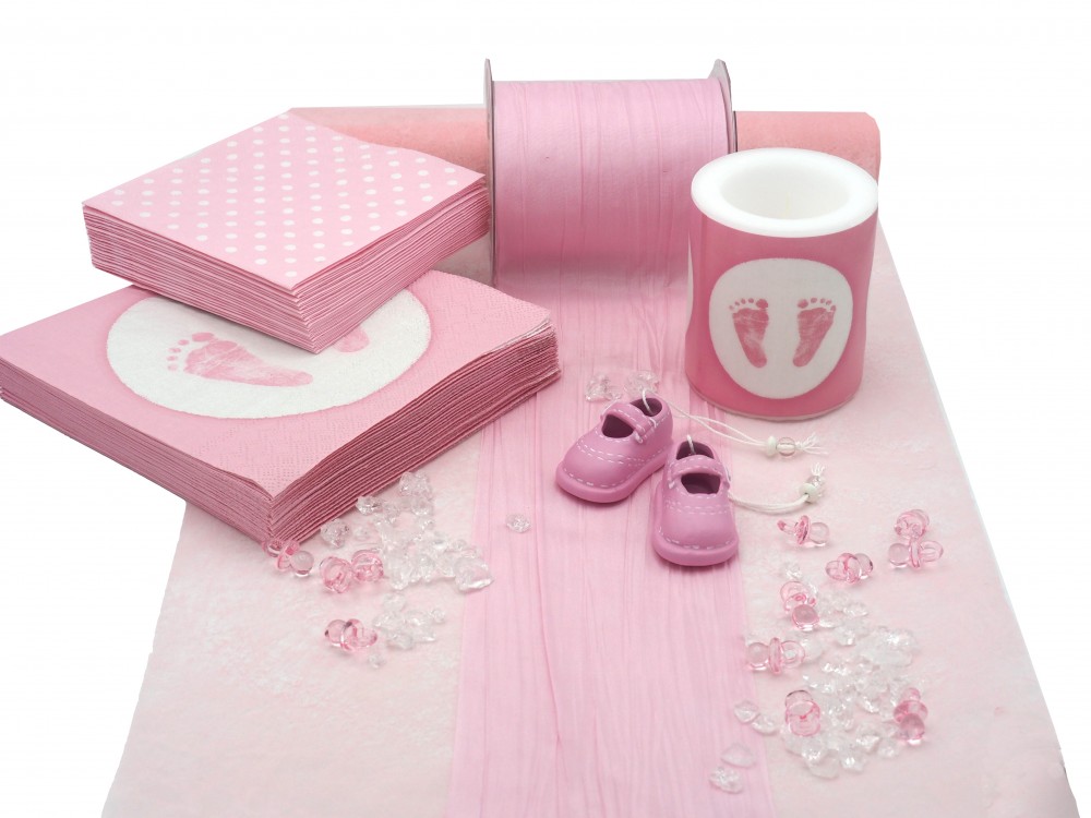 SET  Servietten   Kerze   Babyschuhe   Tischbaender